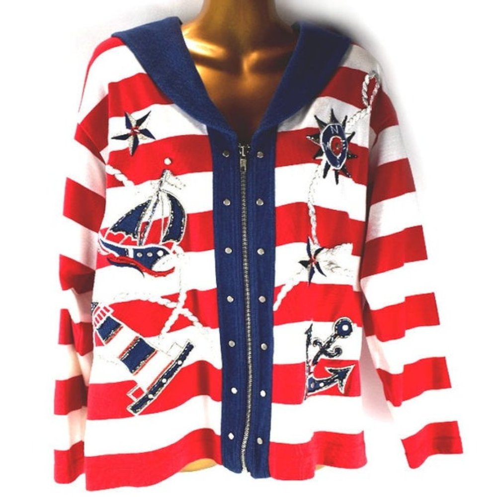 Nautical Sailing Jacket Sailor Collar Beaded